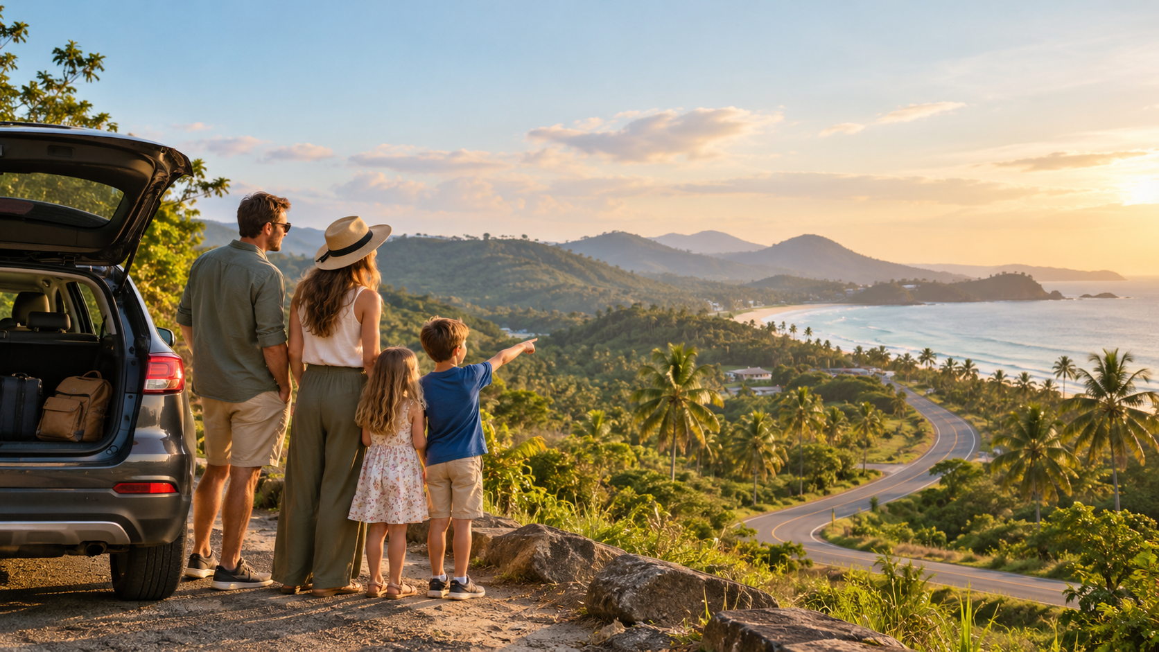 Family enjoying a scenic stop during a Sri Lanka family road trip